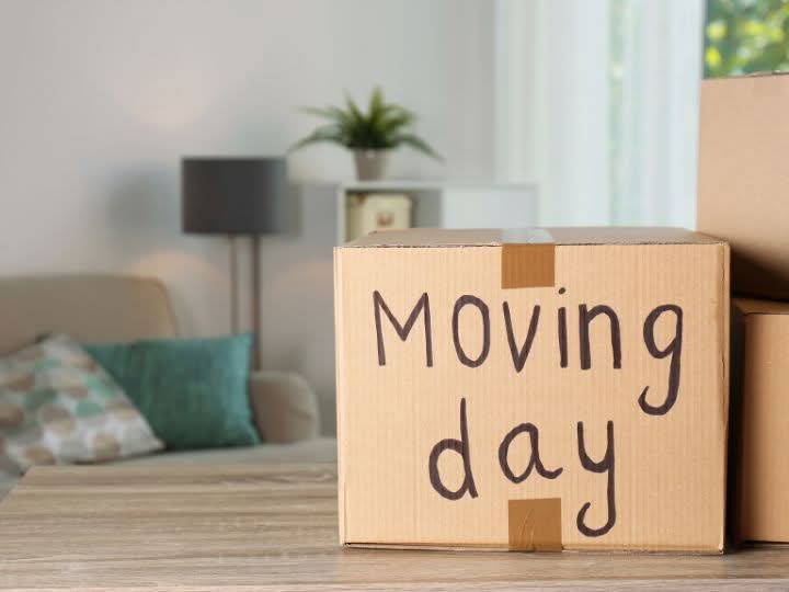 A moving box sitting on a table with